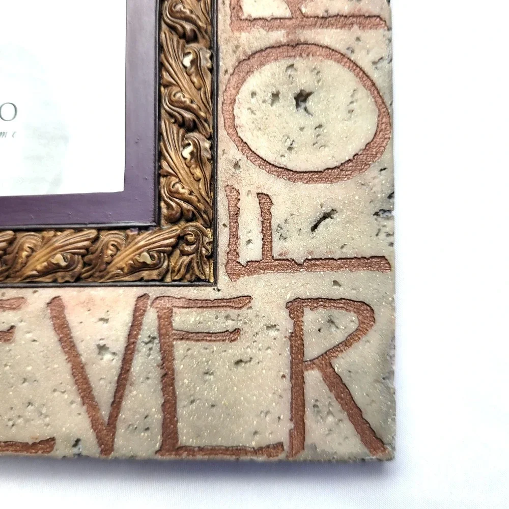Vintage Y2K FOREVER Picture Frame 4X4, Demdaco Heartstone Bill Stross faux stone